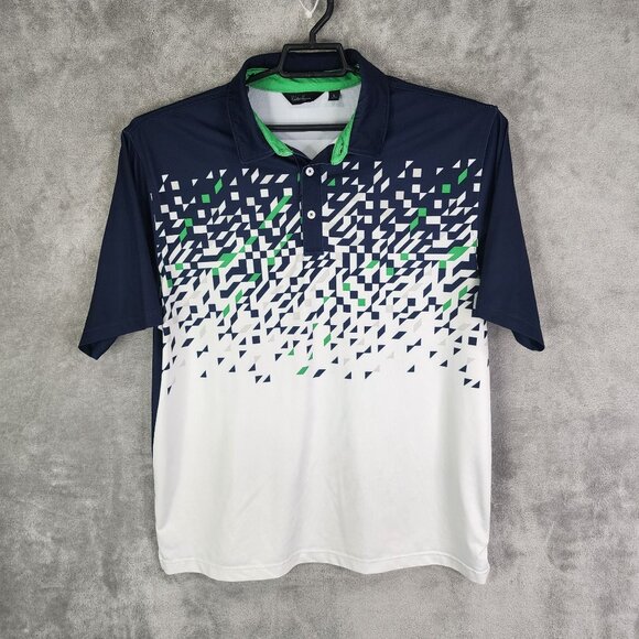 Mens Walter Hogan Polo Shirt Blue Green White Geometric Print Short Sleeve L - Picture 2 of 8